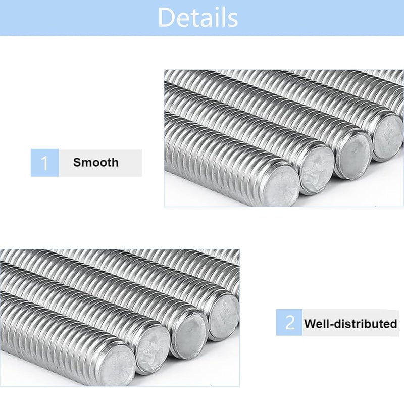 TOP-VIGOR 20Pcs M6-1.0 x 50mm Length Fully Threaded Rod, 304 Stainless Steel Right Hand Threaded Rods, Fully Studding Rod Bar for Anchor Bolts, Clamps, Hangers and U-Bolts - Image 3